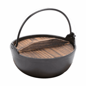 2-016-09 CAST IRON YAMAGA POT WITH WOODEN LID – ENAMEL INTERIOR