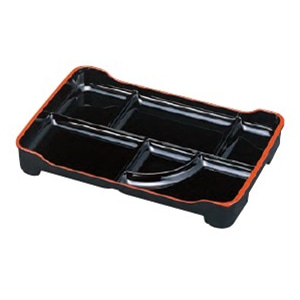 2-072-01 TAIKO Teishoku Bento Plate Black w/Red Edge