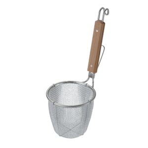 TS Stainless steel Flat Bottom Udon Strainer Flat Wooden Handle